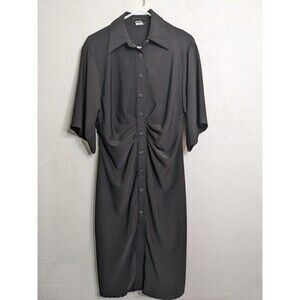 Silk & Salt Ariadne Black Shirt Button Down Ruched Dress Size XL‎ Minimal Collar